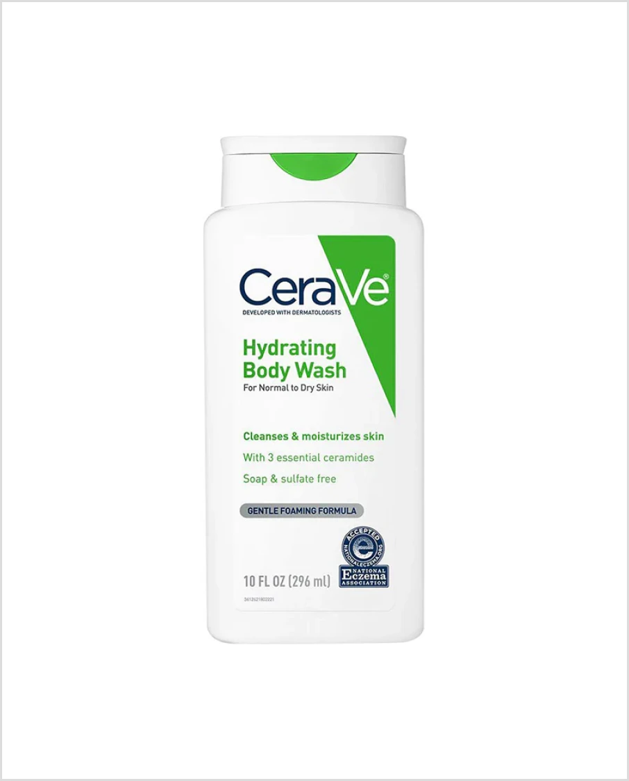 CeraVe Hydrating Body Wash Cleanses & Moisturizes Skin, With 3 Essential Ceramides Soap & Sulfate Free, Gentle Foaming Formula For Normal To Dry Skin, 296ml